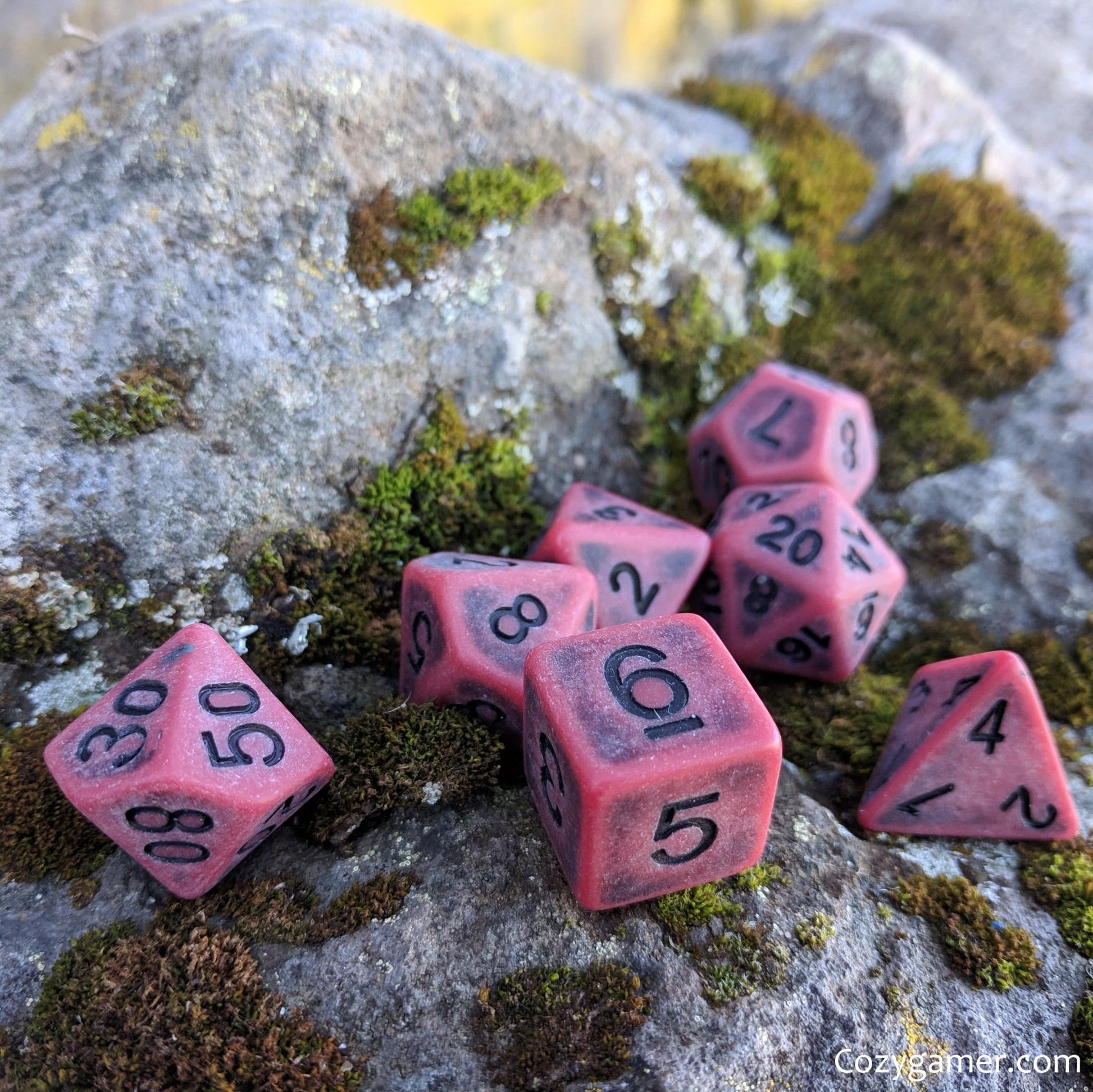 Blood Dice Set – 7-Piece Matte Red Ancient Resin DnD Dice Dice sets Fennek and Finch