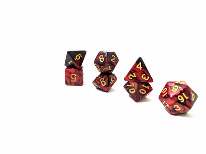 Blood Witch Dice Set, Red and Black Marbled 7 Piece D&D Dice Set - CozyGamer