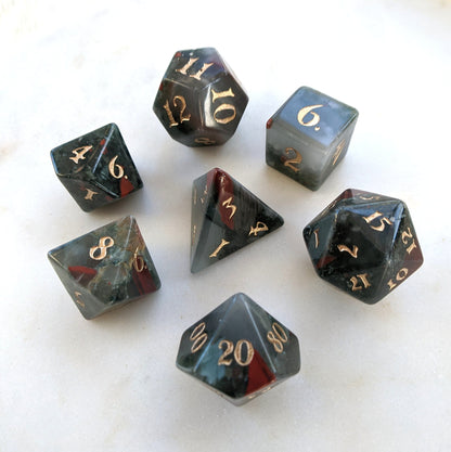 Bloodstone Dice Set. Real Gemstone 7 Piece TTRPG Dice - CozyGamer