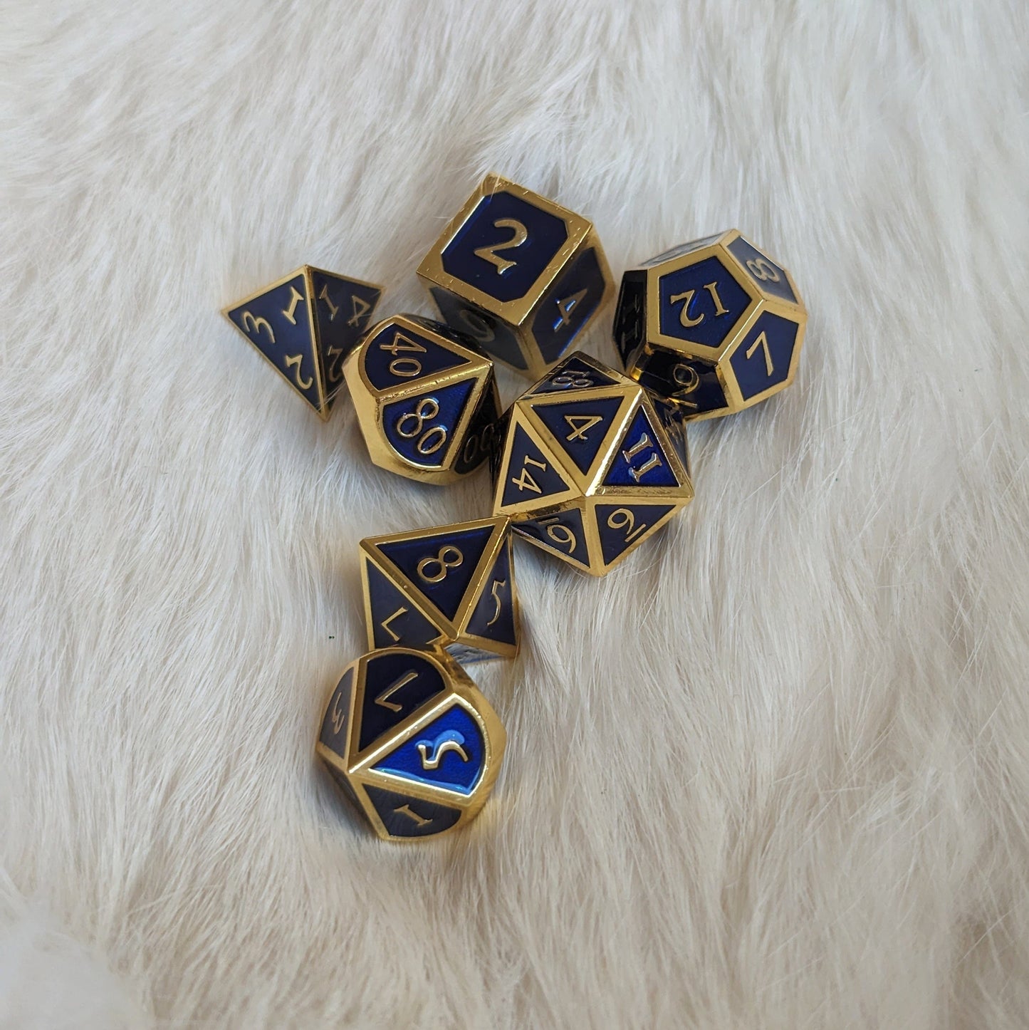Blue and Gold Metal DND Dice Set