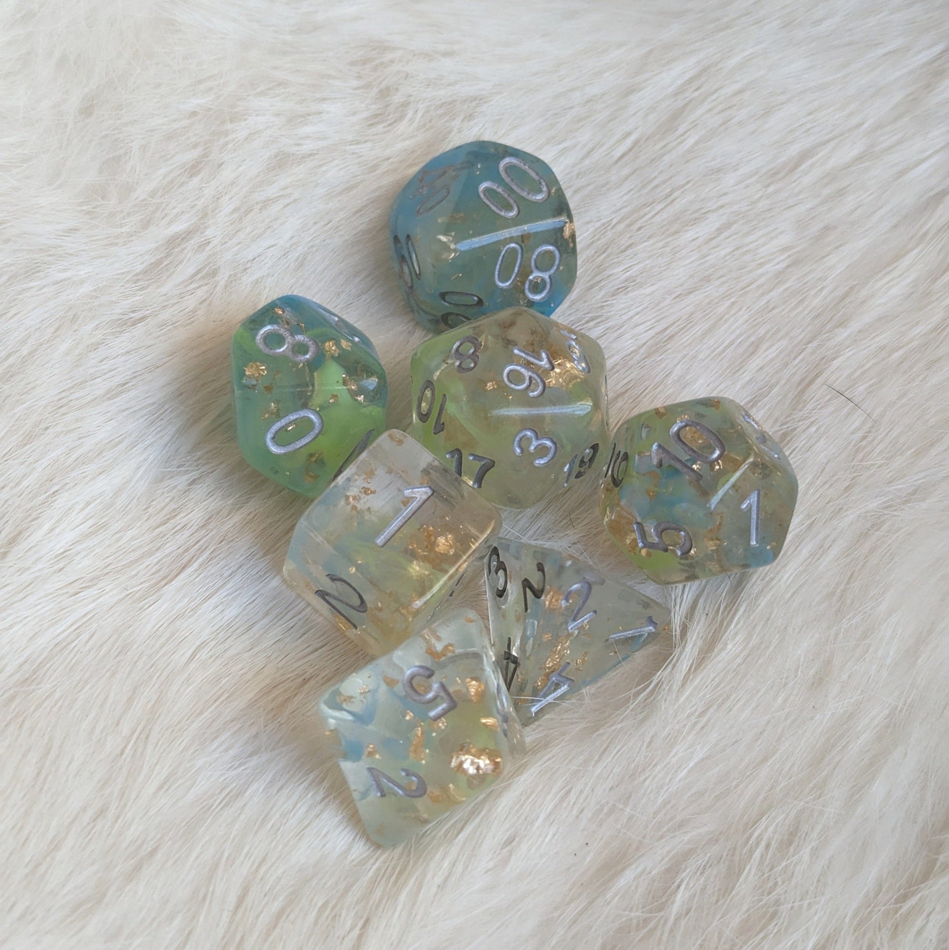 Blue and Green Mist DND Dice Set