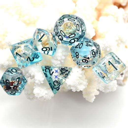 Blue Conch Dice Set – Real Seashells from the Ocean with Iridescent Glitter - Fennek and Finch