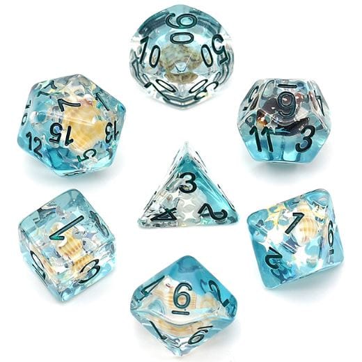Blue Conch Dice Set – Real Seashells from the Ocean with Iridescent Glitter - Fennek and Finch