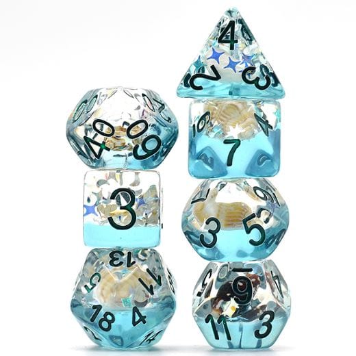 Blue Conch Dice Set – Real Seashells from the Ocean with Iridescent Glitter - Fennek and Finch
