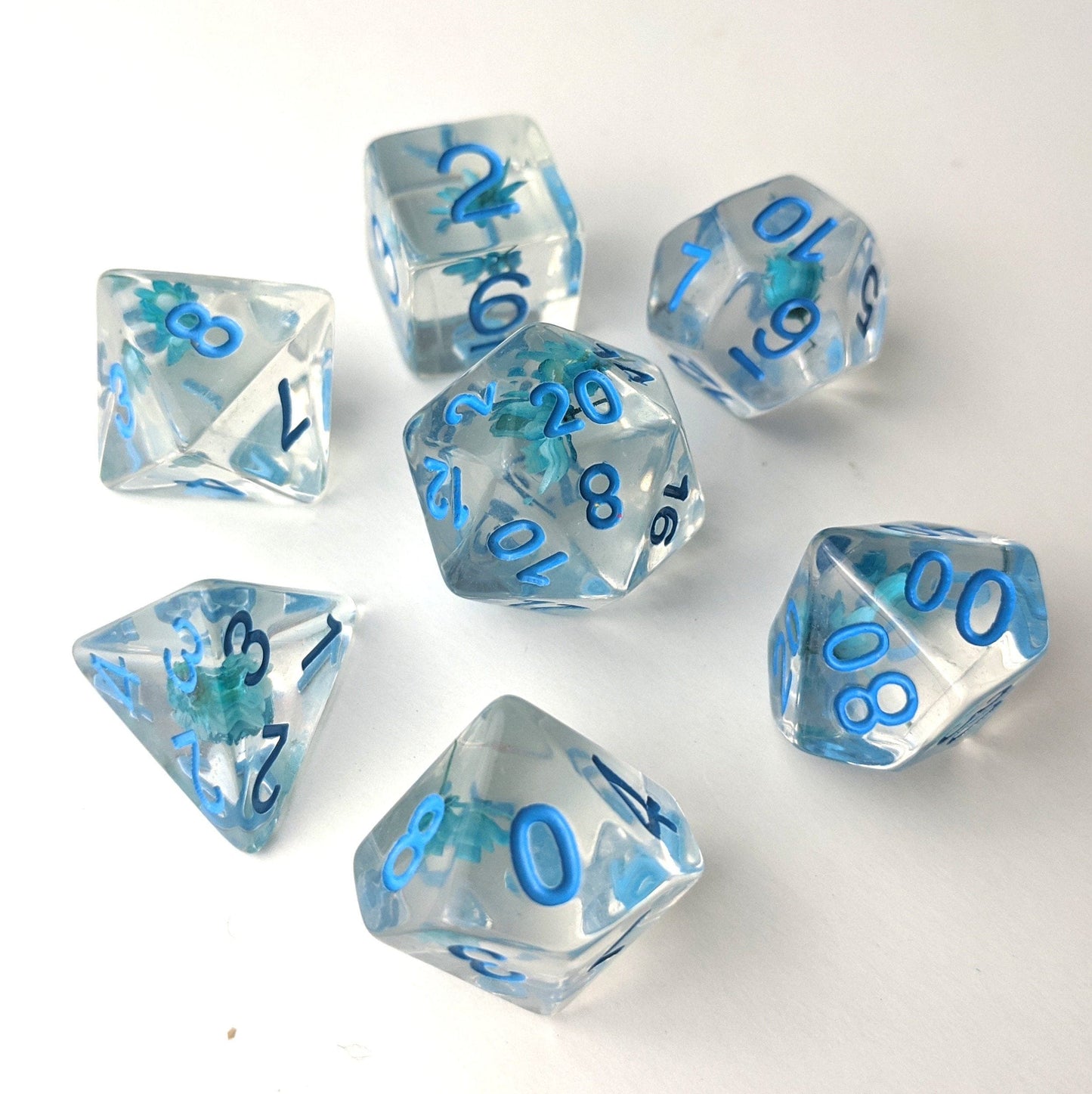 Blue Flower DnD Dice Set, Real Dried Flowers - CozyGamer