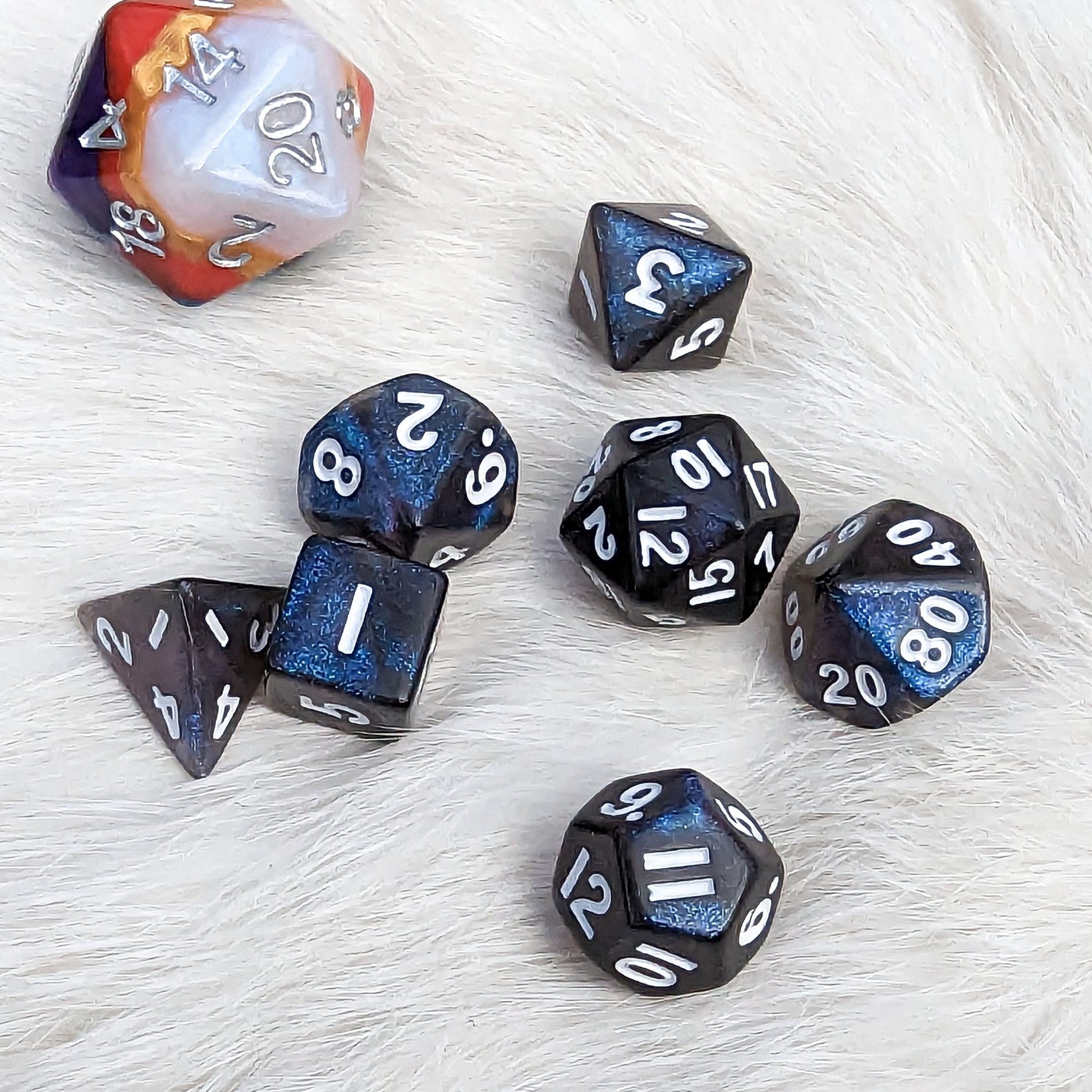 Blue Galaxy Mini Dice Set. 7 Piece Polyhedral DND Dice - Fennek and Finch