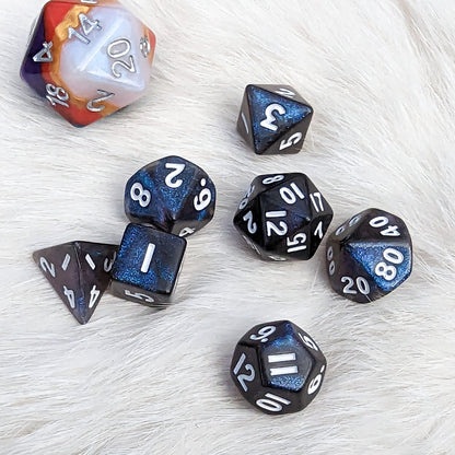 Blue Galaxy Mini Dice Set. 7 Piece Polyhedral DND Dice - Fennek and Finch