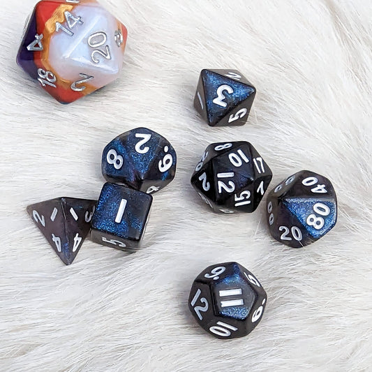 Blue Galaxy Mini Dice Set. 7 Piece Polyhedral DND Dice - Fennek and Finch