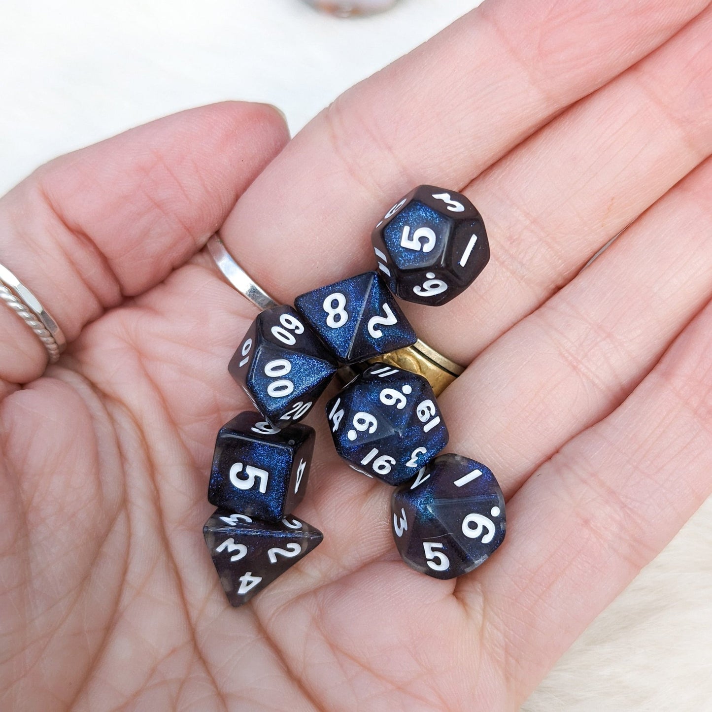 Blue Galaxy Mini Dice Set. 7 Piece Polyhedral DND Dice - Fennek and Finch