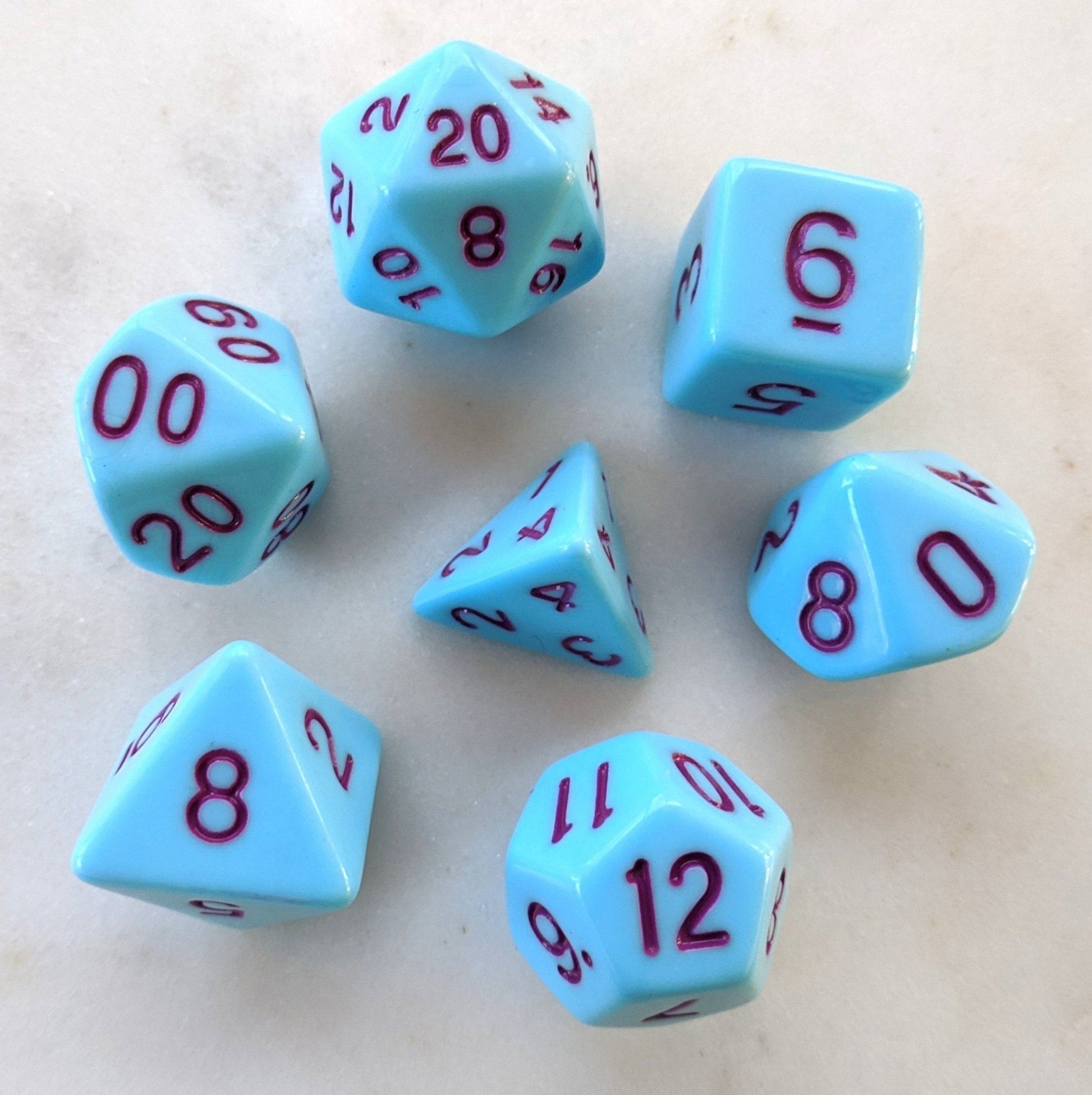 Blue Jay Dice Set – Opaque Light Blue with Purple Numbers Dice sets Fennek and Finch