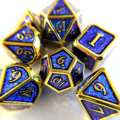 Blue Shifting Glitter Metal Dice Set with Gold Trim - CozyGamer