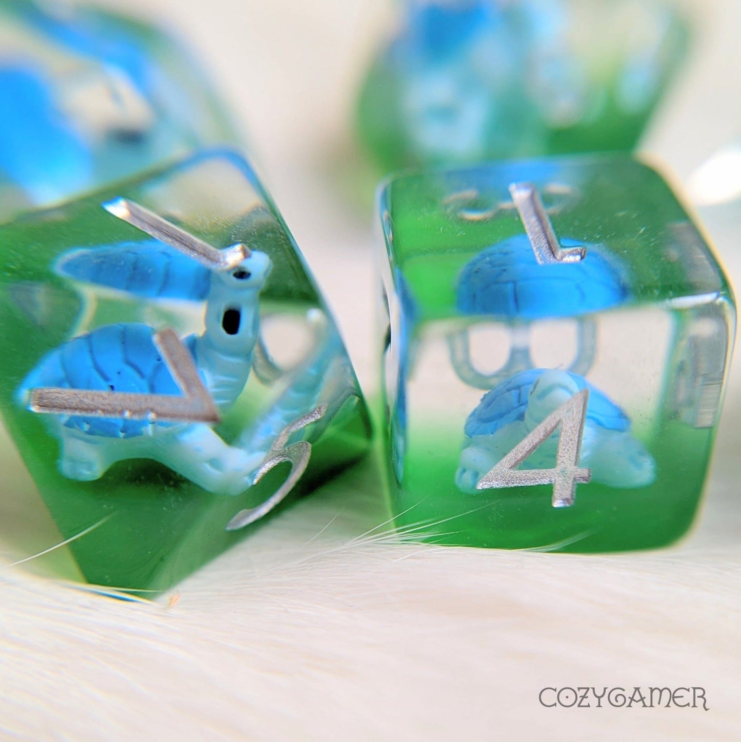 Blue Turtle Dice Set – 7 - Piece Clear Tiny Animal DnD Dice - Fennek and Finch