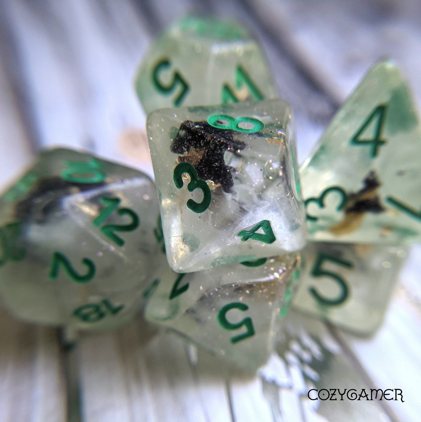 Brave Heart DnD Dice Set. Dried Flower Petals and Gold Foil