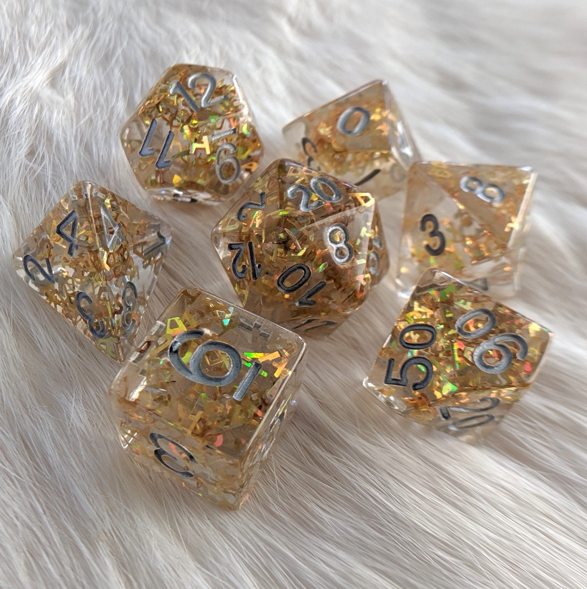 Bring Your A Game Dice Set – 7 - Piece Rainbow A - Shaped Glitter | Fennek & Finch - Fennek and Finch