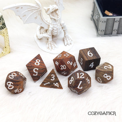 Brown and Black Striped Wood Dice set