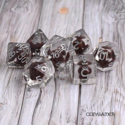 Brown Doggo Dice Set – 7-Piece Clear Resin Tiny Dogs Translucent DnD Dice Dice Sets & Games Fennek and Finch