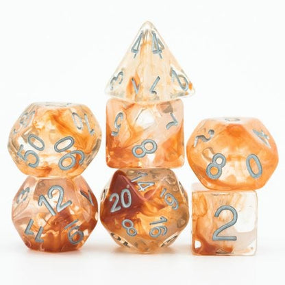 Brown White Smoke Dice Set – 7 - Piece Resin Suspended Smoke DnD Dice - Fennek and Finch