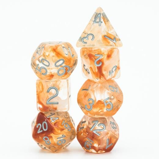 Brown White Smoke Dice Set – 7 - Piece Resin Suspended Smoke DnD Dice - Fennek and Finch