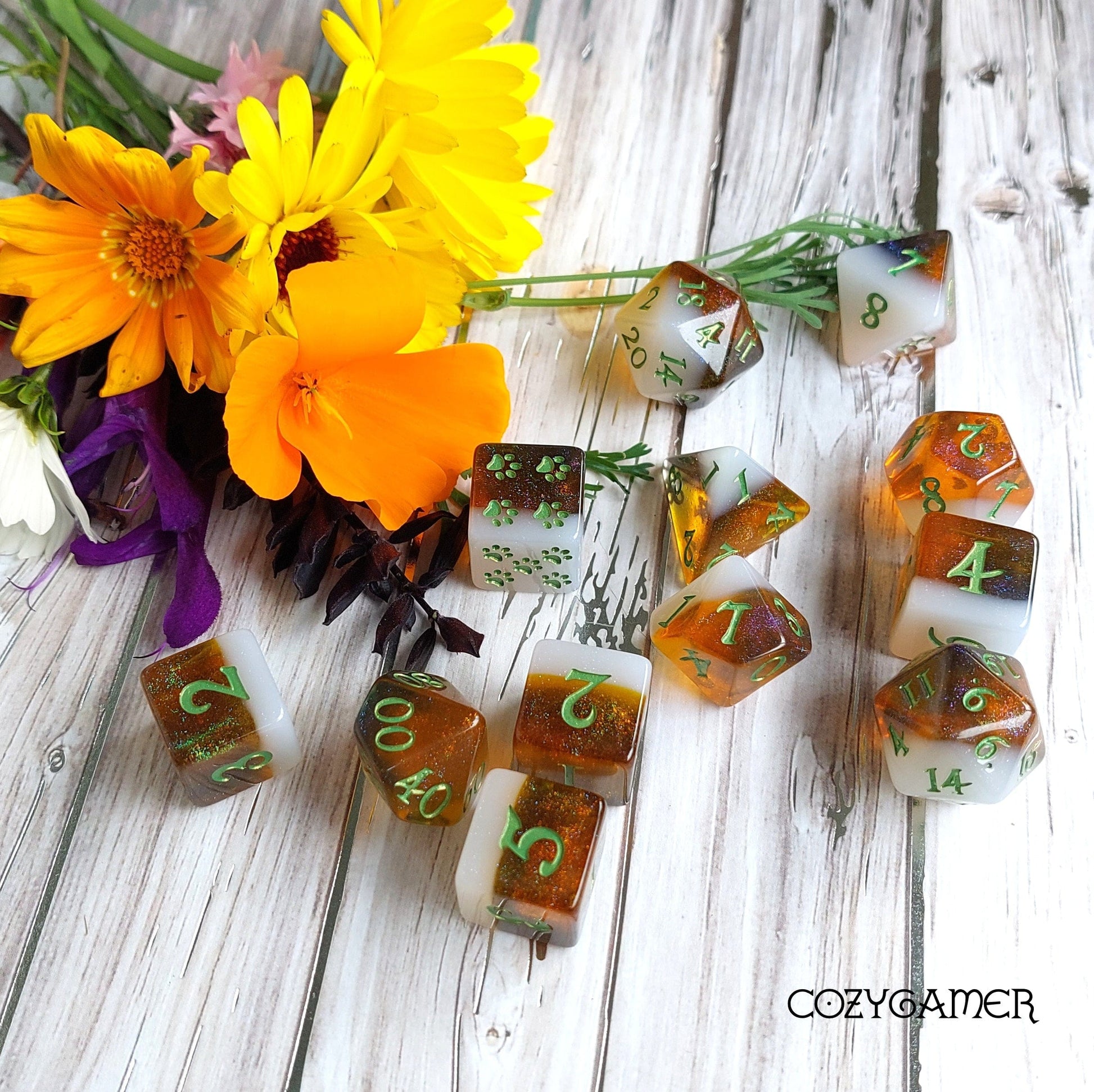 Calico Hazy IPA Dice Set, Beer themed DND Dice. 12 Piece, 8 Piece, D10, and D6 Sets