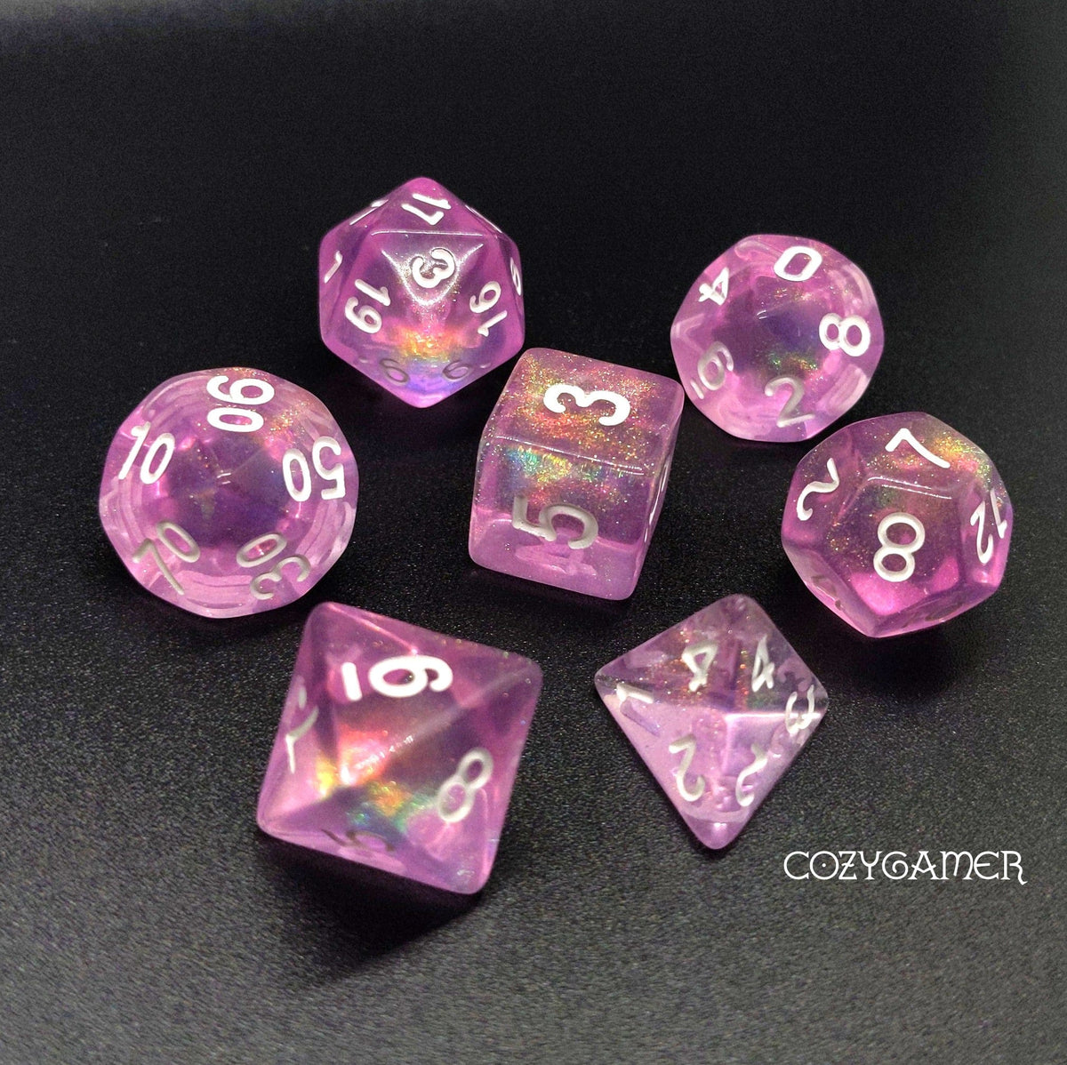 Candy Luxury Will O Wisp Dice Set. Glitter TTRPG Dice Dice Sets & Games Fennek and Finch