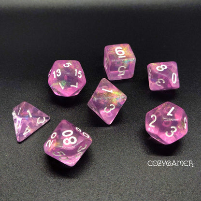 Candy Luxury Will O Wisp Dice Set. Glitter TTRPG Dice Dice Sets & Games Fennek and Finch