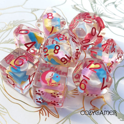 Candy Swirl Dice Set. 8 Piece pink white and blue candy dice set. Dice sets Fennek and Finch