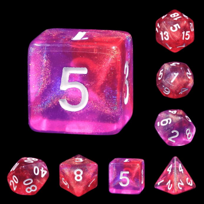 Carbon Stars Dice Set. Purple and Pink Galaxy Glitter DND Dice Dice Sets & Games Fennek and Finch