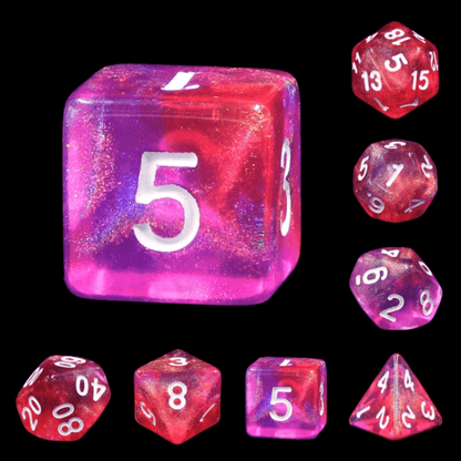 Carbon Stars Dice Set. Purple and Pink Galaxy Glitter DND Dice Dice Sets & Games Fennek and Finch