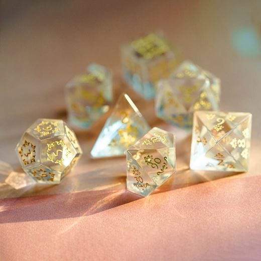 Carved Glass Dice Set – 7-Piece Semi Precious Gemstone DnD Dice Dice sets Fennek and Finch