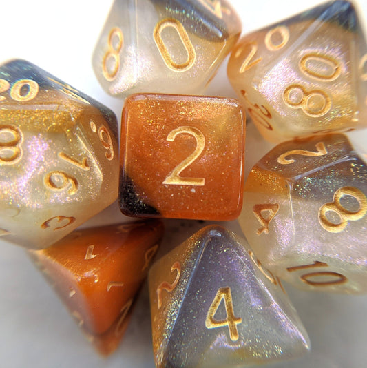 Cat Claws Dice Set – 7 - Piece Orange White Black Marbled Micro Shimmer Tabaxi DnD - Fennek and Finch