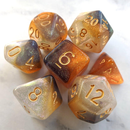 Cat Claws Dice Set. Orange, White, and Black Marbled Micro Shimmer - CozyGamer