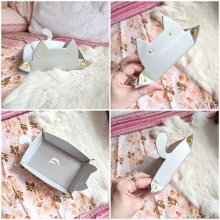 Cat Dice Tray in Silver | Foldable PU Leather Rolling Tray for DnD Dice Bags & Accessories Fennek and Finch