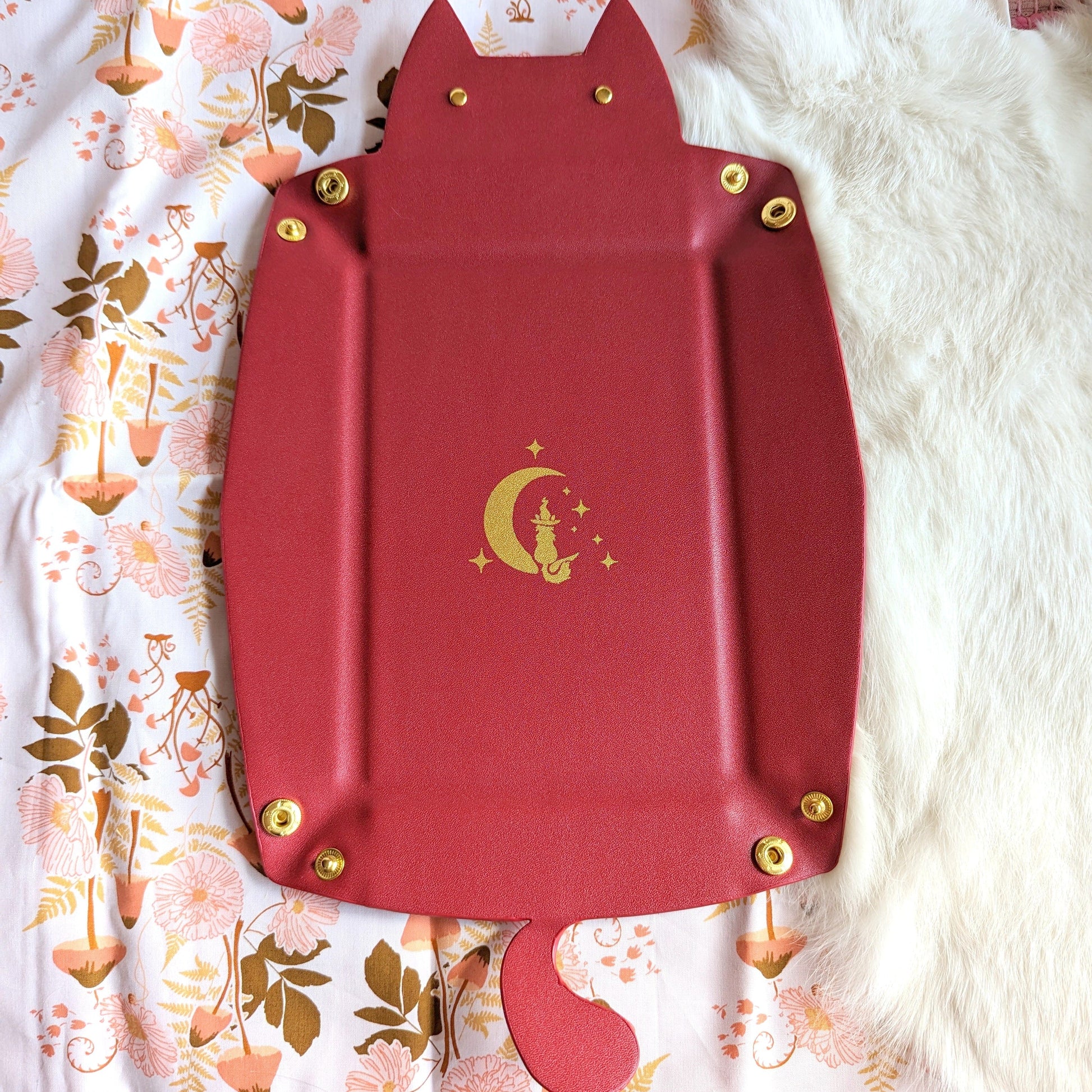 Cat Shaped Dice Rolling Tray in Burgundy