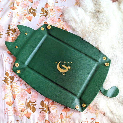 Cat Shaped Dice Rolling Tray in Emerald
