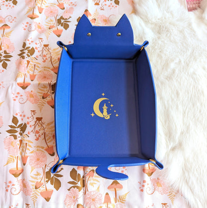 Cat Shaped Dice Rolling Tray in Indigo