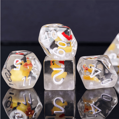 Christmas Duck Dice Set. Yellow Ducky with Santa Hat