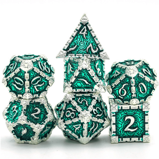 Cloud Dagger Metal Dice Set Green and Silver