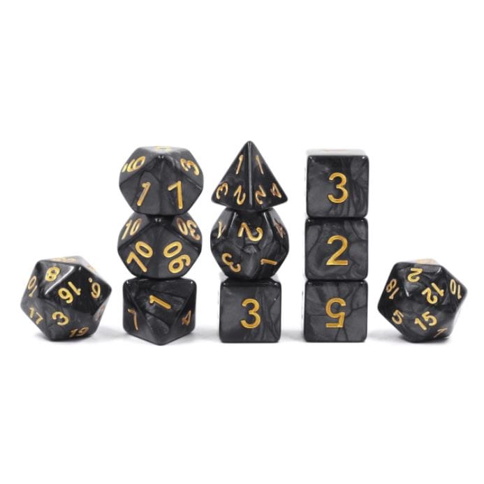Coal Dice Set – 11 - Piece Marbled Black Acrylic Extra D20 D6s DnD Dice - Fennek and Finch