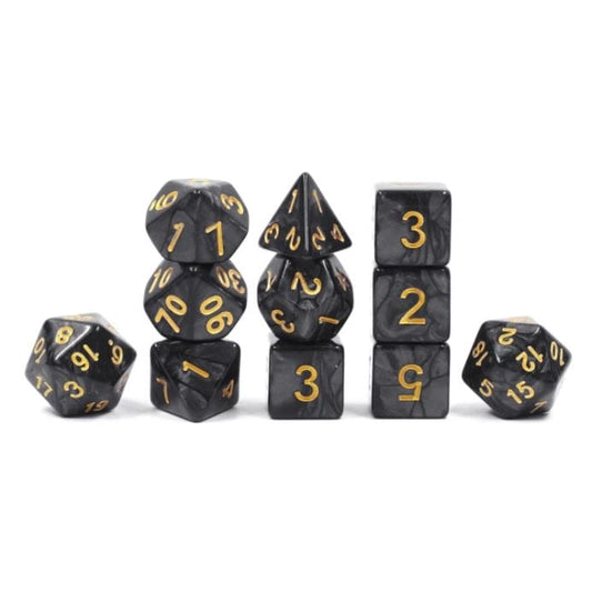Coal Dice Set – 11 - Piece Marbled Black Acrylic Extra D20 D6s DnD Dice - Fennek and Finch