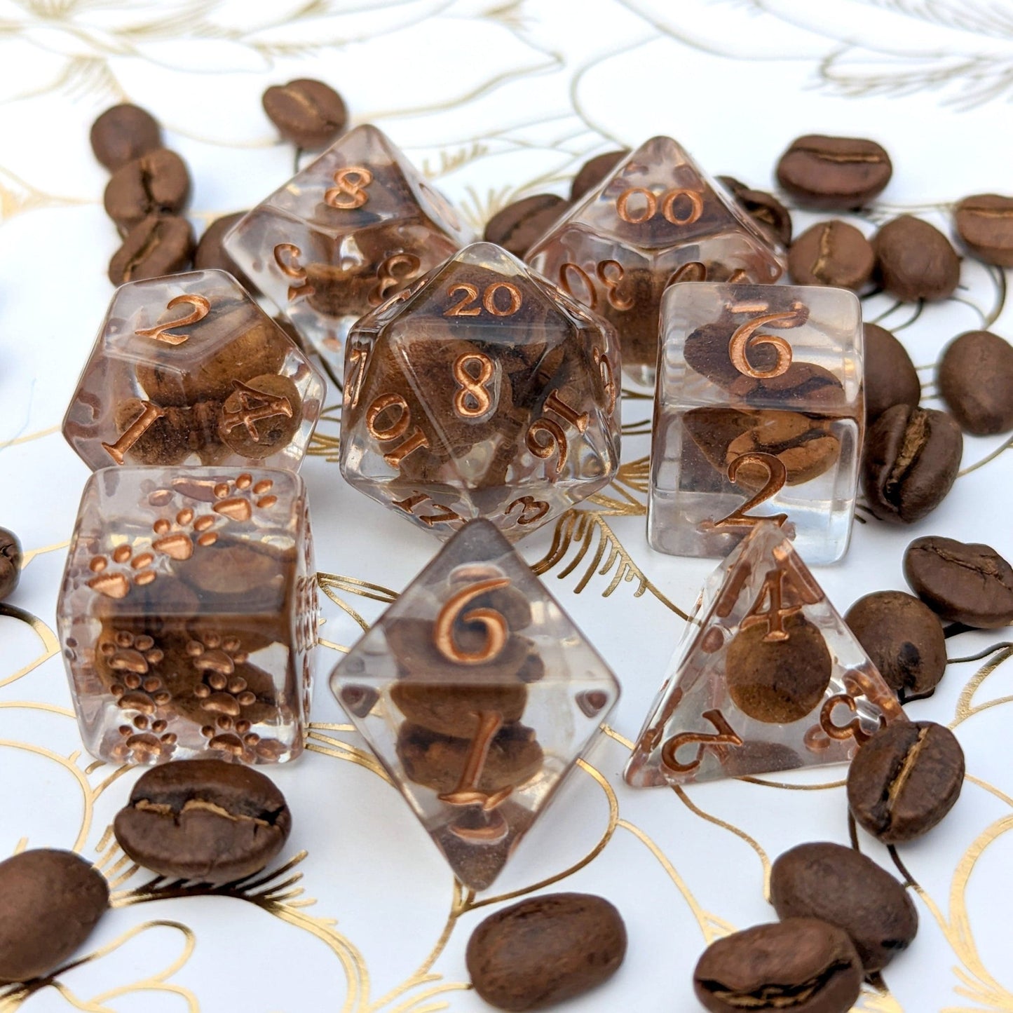 Coffee Bean Dice Set. Coffee lovers DND dice set - Fennek and Finch