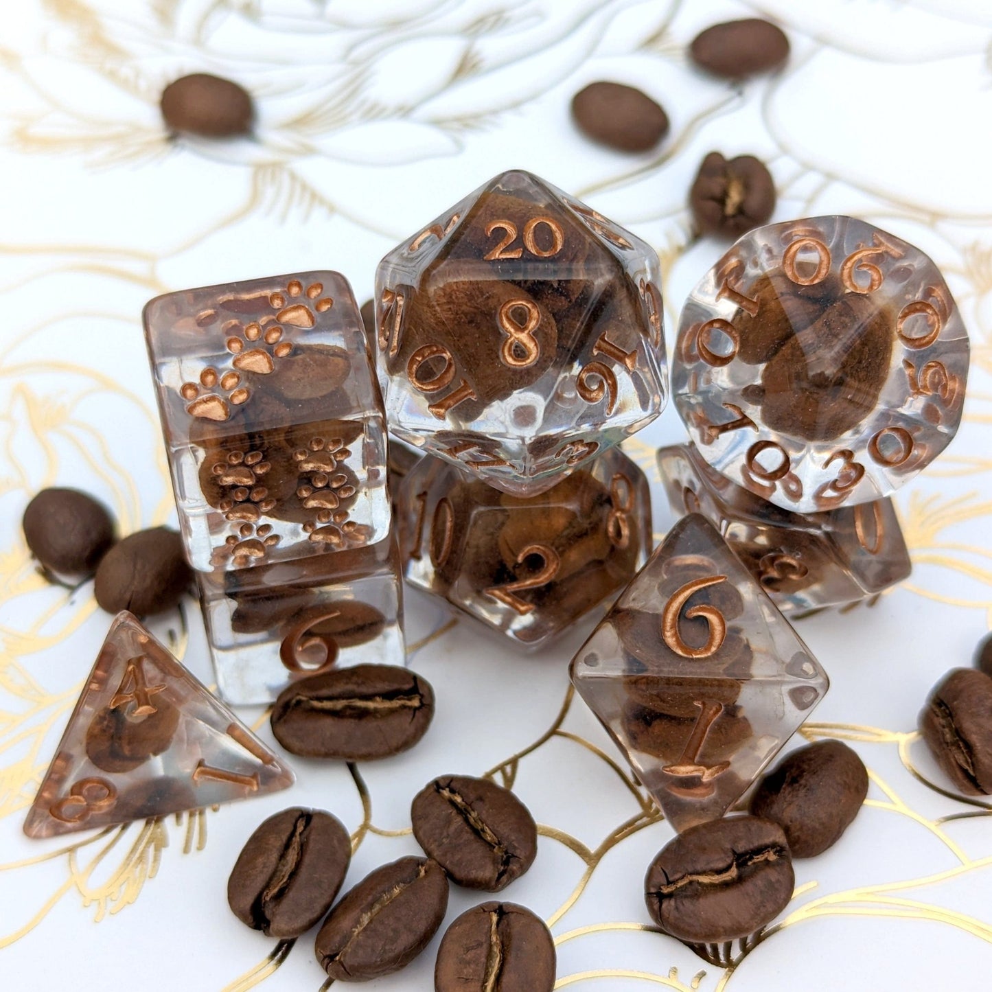 Coffee Bean Dice Set. Coffee lovers DND dice set - Fennek and Finch