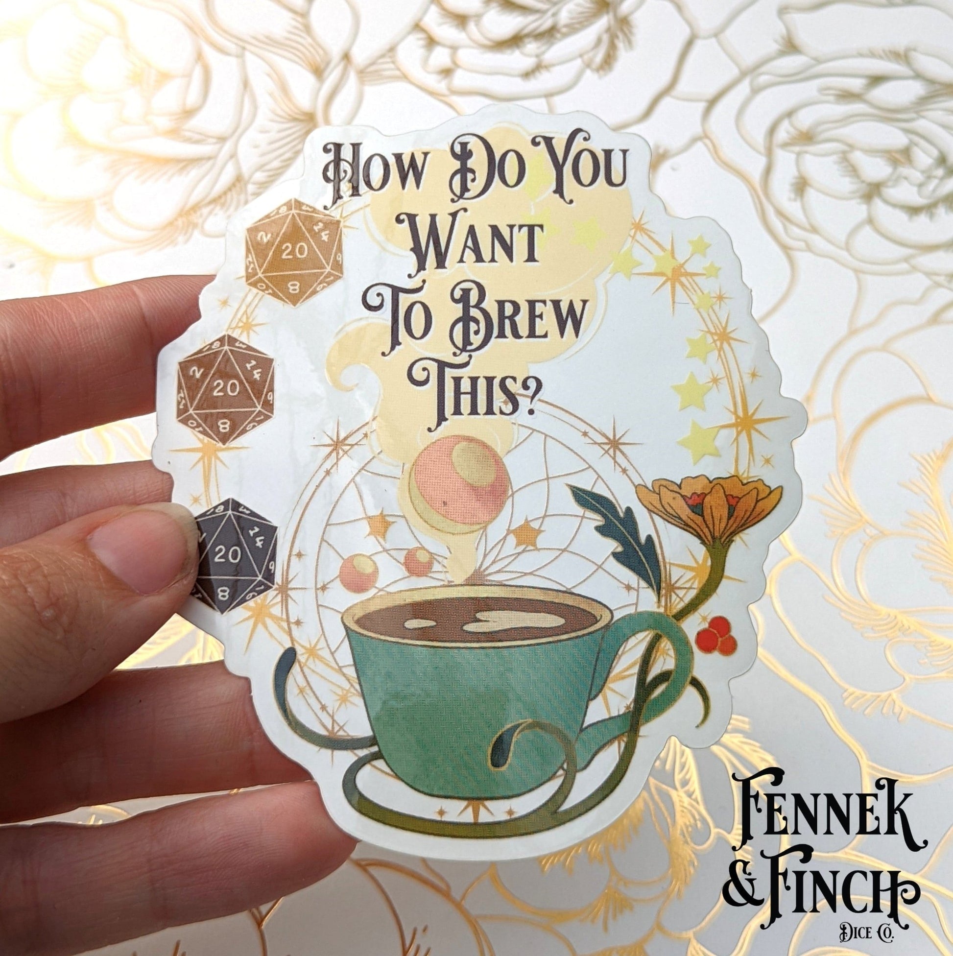 Coffee Cup and Dice Gift Set – Brew Your Adventure | Fennek & Finch Games Fennek and Finch Sticker