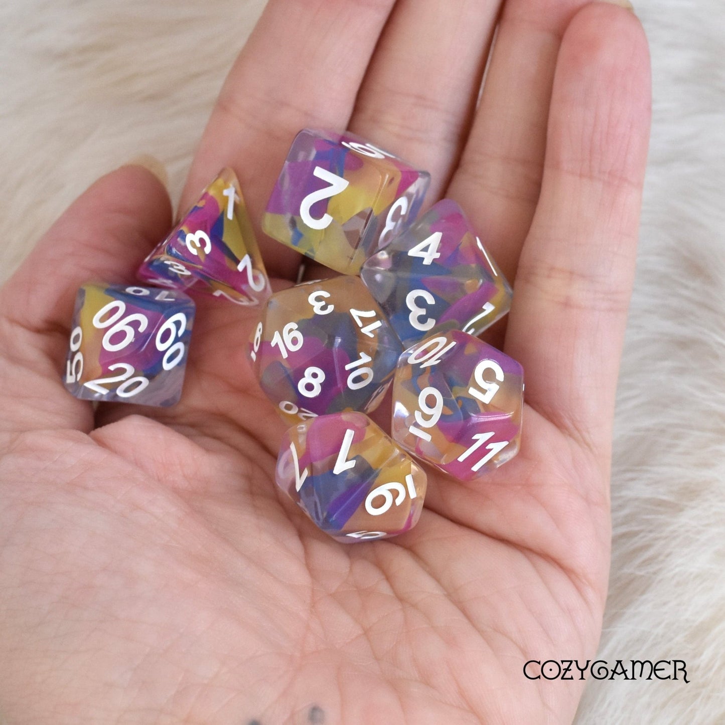 Color Spray Dice Set. Clear Resin with Colorful Shavings Dice Sets & Games Fennek and Finch