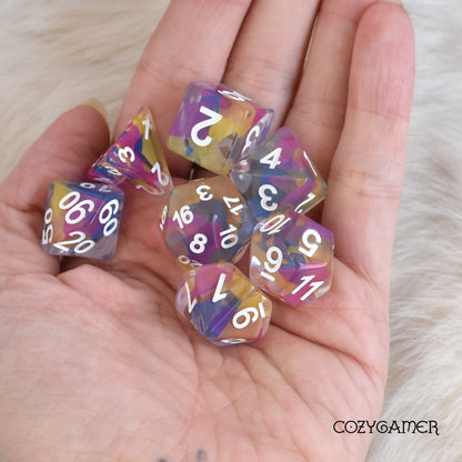 Color Spray Dice Set. Clear Resin with Colorful Shavings Dice Sets & Games Fennek and Finch