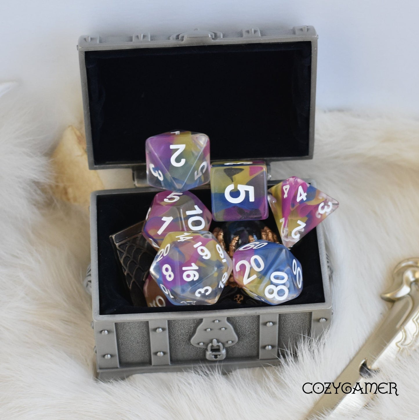 Color Spray Dice Set. Clear Resin with Colorful Shavings Dice Sets & Games Fennek and Finch