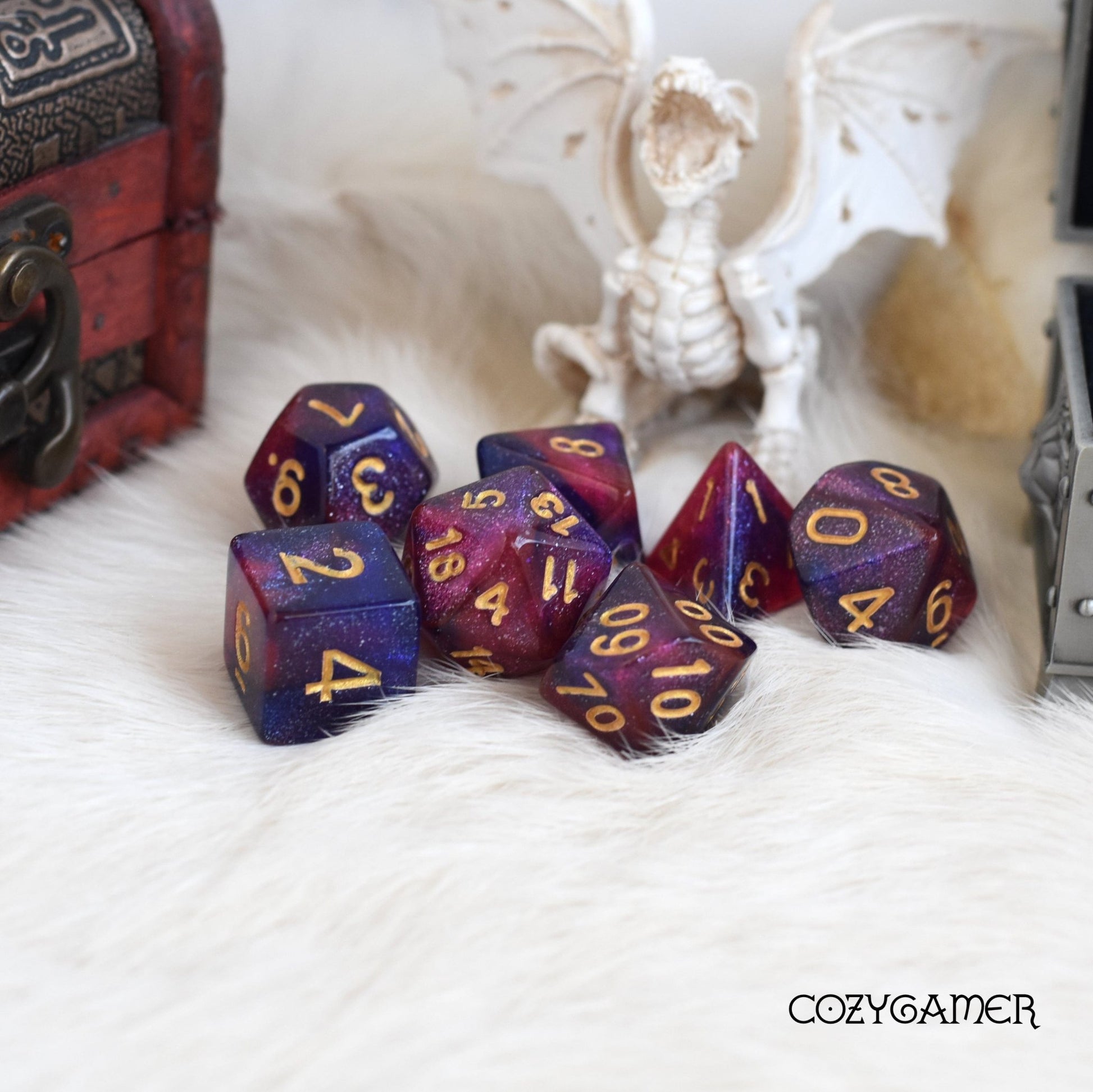 Cosmos Dice Set – 7-Piece Acrylic Clear Shimmer Glitter TTRPG Dice Dice Sets & Games Fennek and Finch