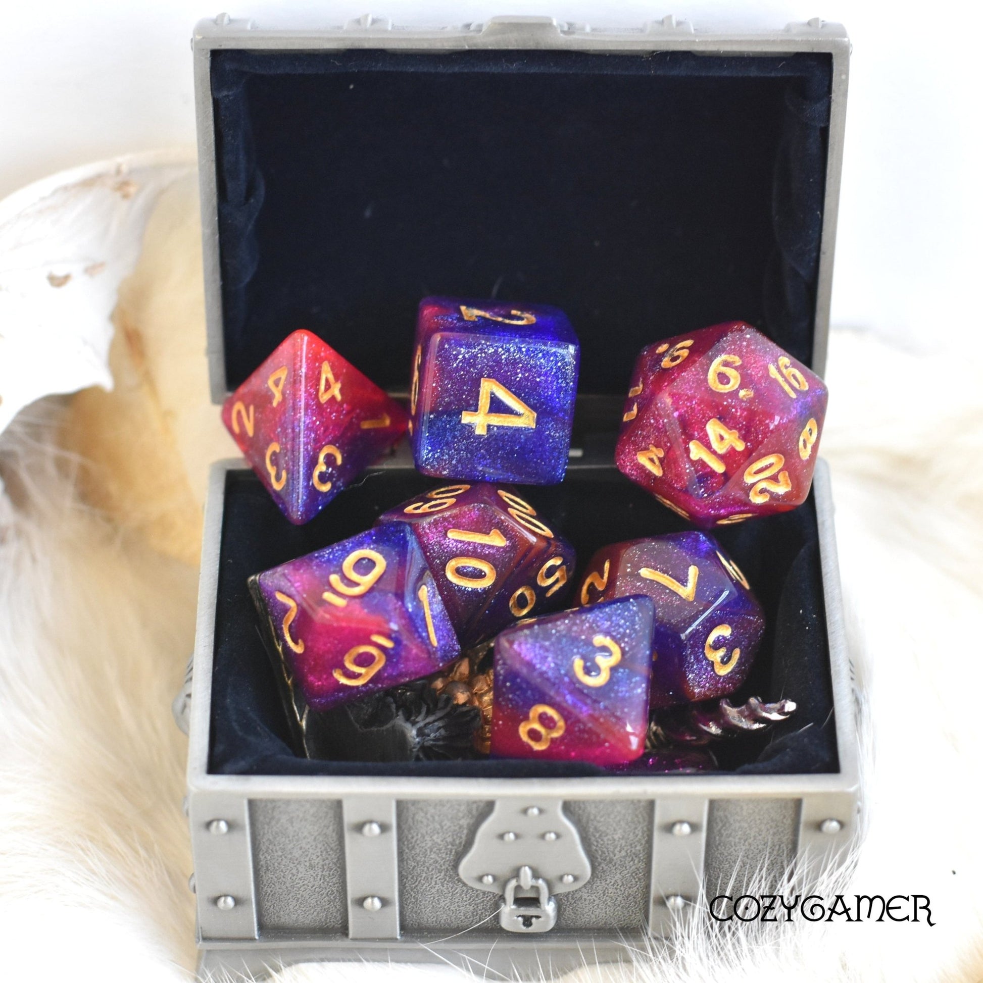Cosmos Dice Set – 7-Piece Acrylic Clear Shimmer Glitter TTRPG Dice Dice Sets & Games Fennek and Finch