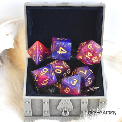 Cosmos Dice Set – 7-Piece Acrylic Clear Shimmer Glitter TTRPG Dice Dice Sets & Games Fennek and Finch