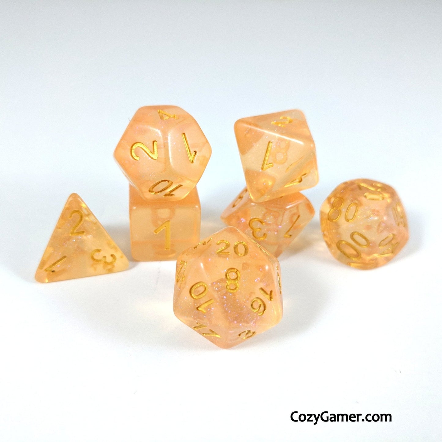 Creamsicle Sparkles Dice Set – Translucent Orange with Pink & Blue Glitter - Fennek and Finch