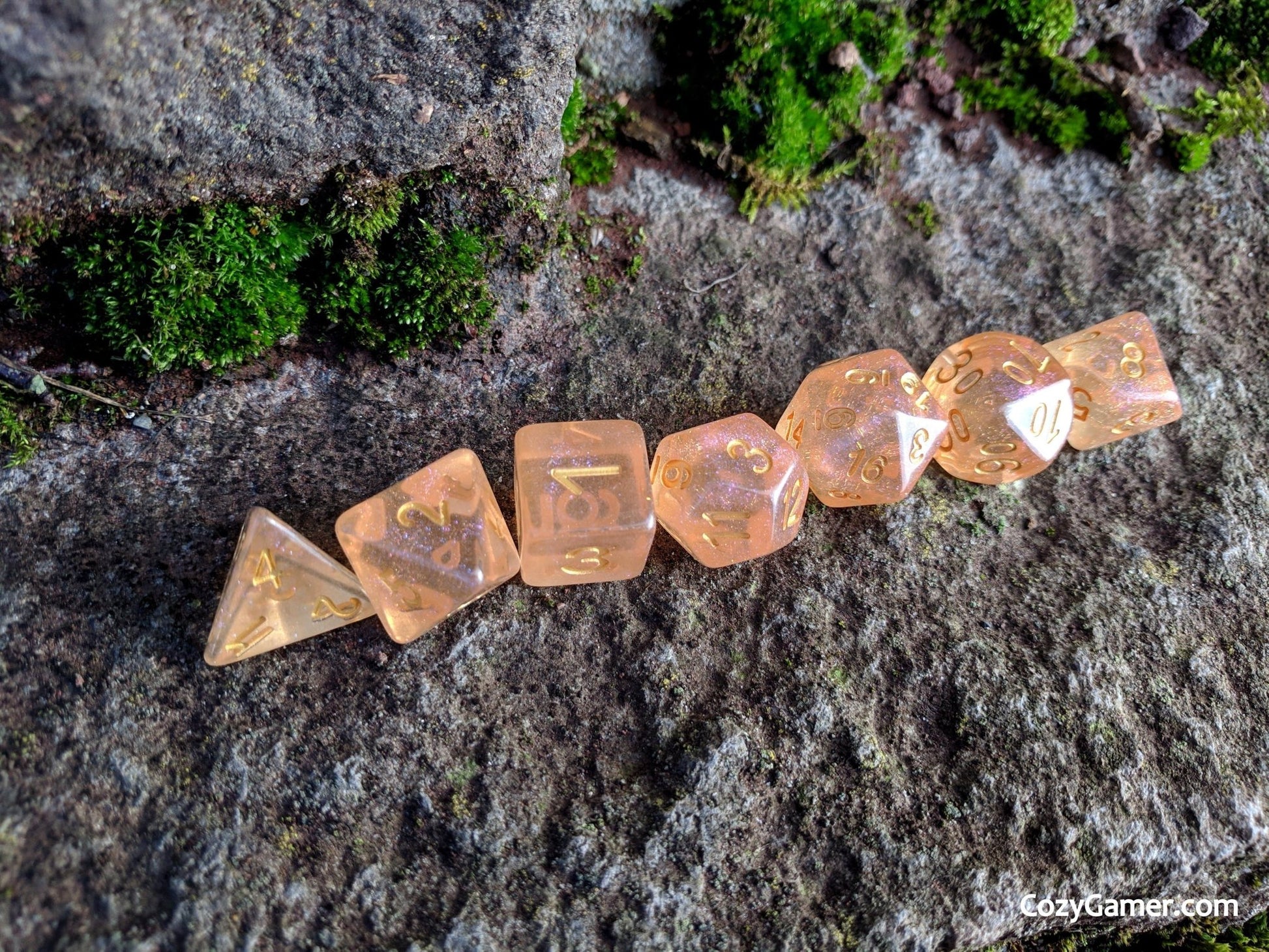 Creamsicle Sparkles Dice Set – Translucent Orange with Pink & Blue Glitter - Fennek and Finch